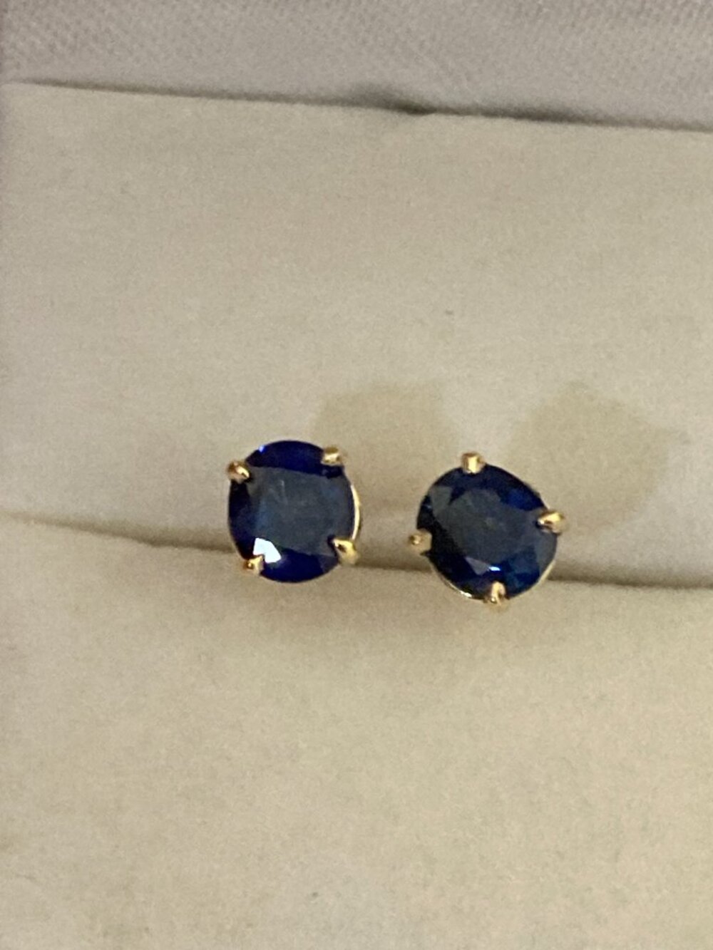 14K Yellow Gold Blue Sapphire Stud Earrings - Picture 3 of 7